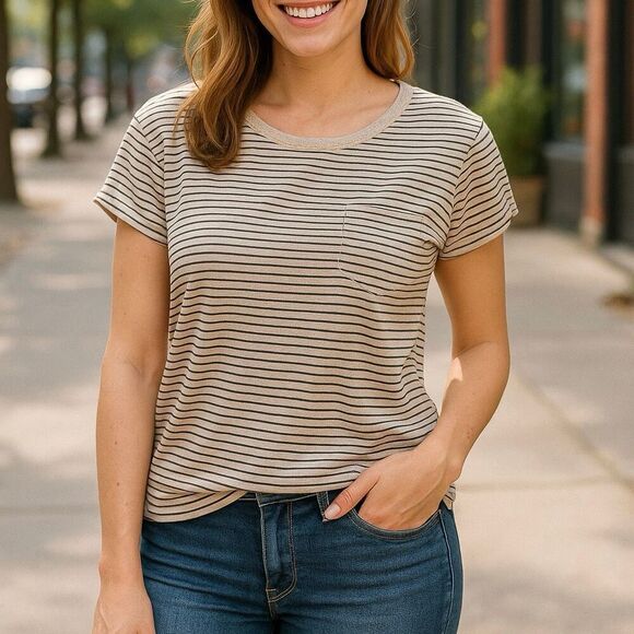 Mango MNG Women’s Striped T-Shirt SZ S – Black & White Cotton Tee - Picture 4 of 4